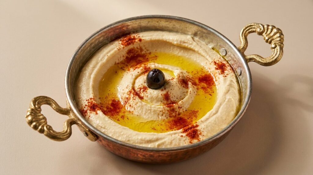 Creamy hummus with olive oil and paprik