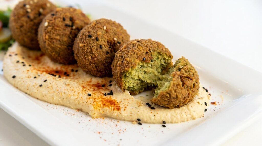 Crispy falafel with green herby centre
