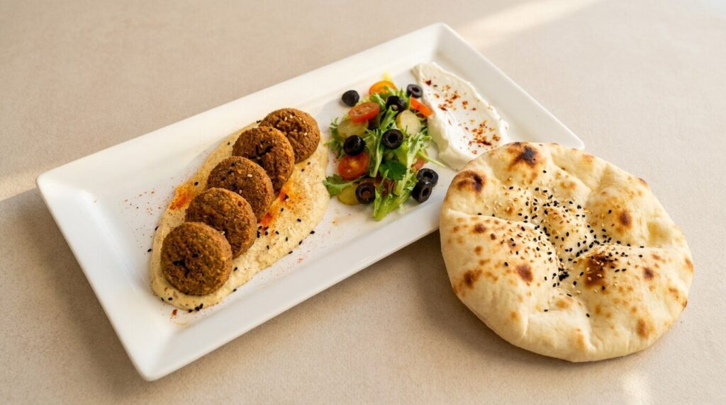 Falafel mezze served with warm Turkish bread