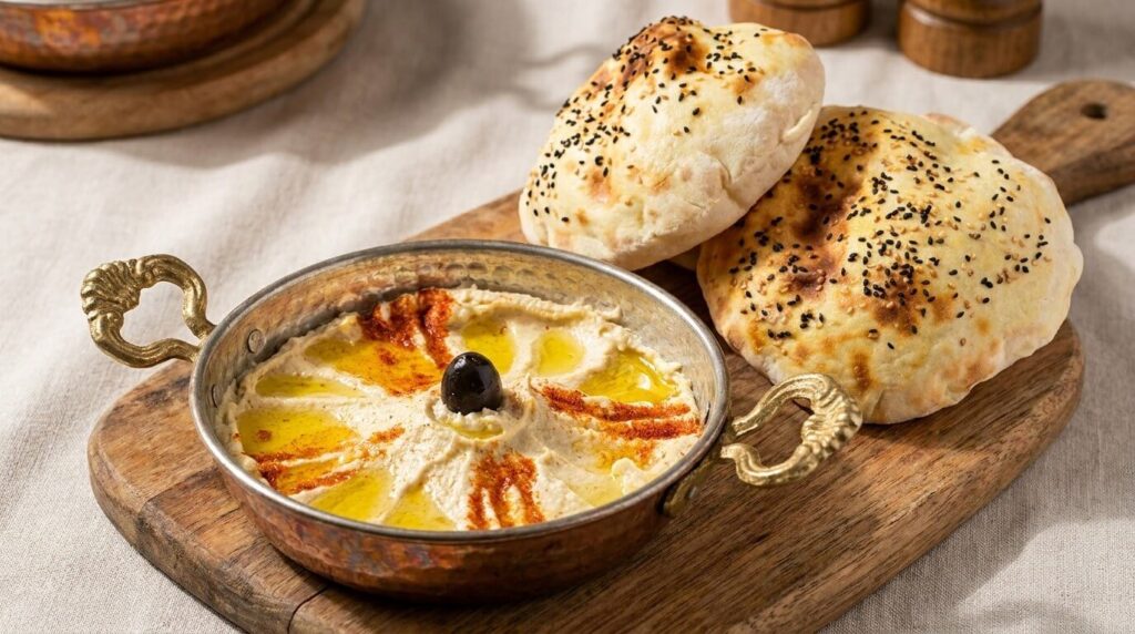 Hummus served with warm Turkish bread