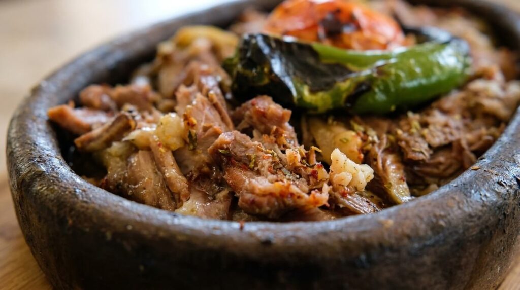 Close-up of tender, fall-apart kuzu tandir lamb at Lalezar