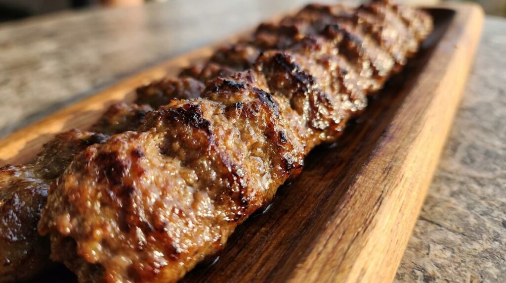 Close-up of juicy lamb koobideh kebab at Lalezar