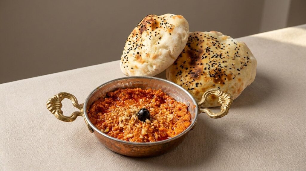 Muhammara served with warm Turkish bread