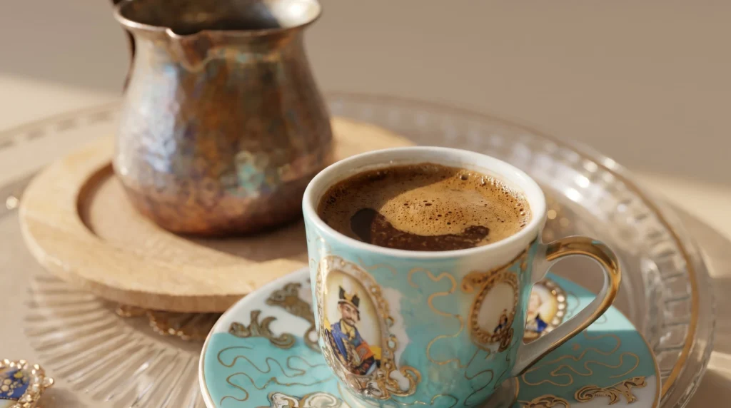 Close-up of Turkish coffee with foam