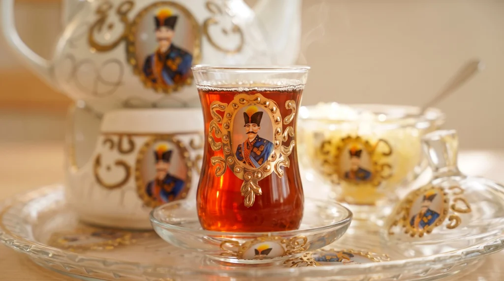 Close-up of Turkish tea in a tulip glass