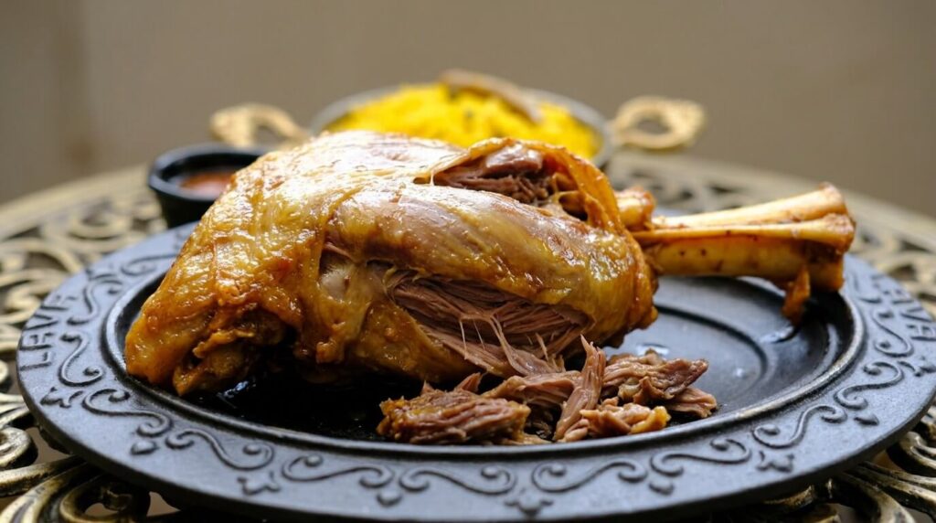 Slow-cooked lamb shank falling off the bone