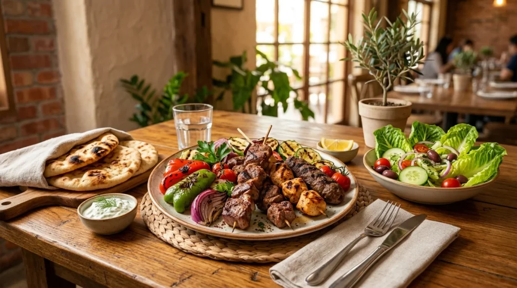 Mediterranean grilled platter and salad at Lalezar Kuala Lumpur