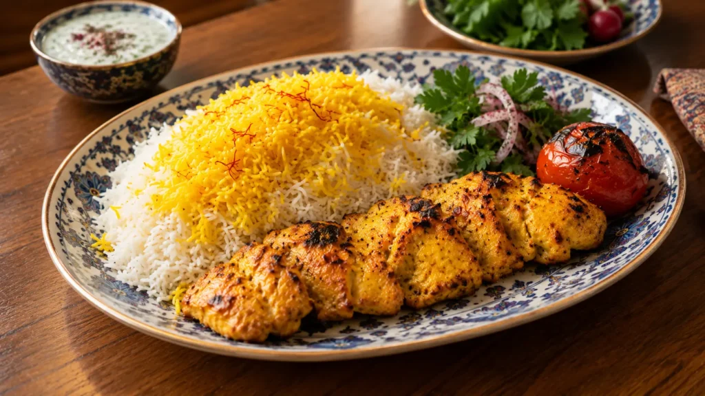 Persian saffron rice and chicken kebab at Lalezar Kuala Lumpur