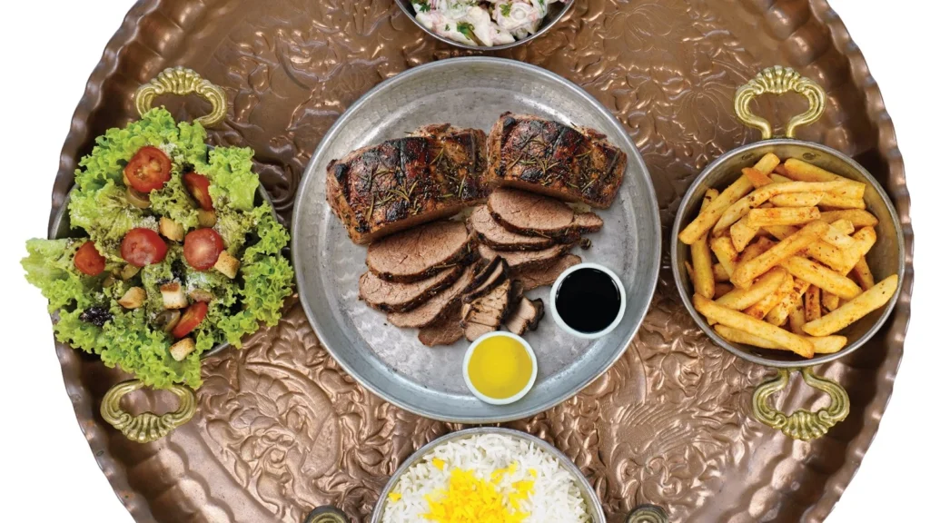 Saffron rice served with BBQ lamb at Lalezar