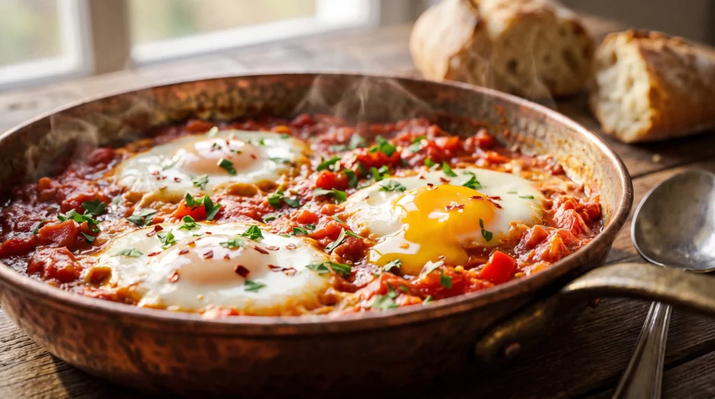 Close-up of shakshuka with runny egg at Lalezar Kuala Lumpur