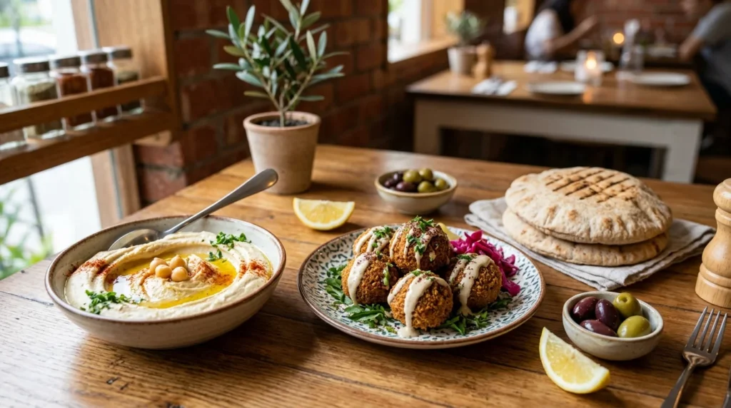 Tahini with hummus and falafel at Lalezar Kuala Lumpur