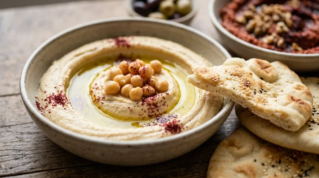 Creamy hummus with olive oil at Lalezar Kuala Lumpur