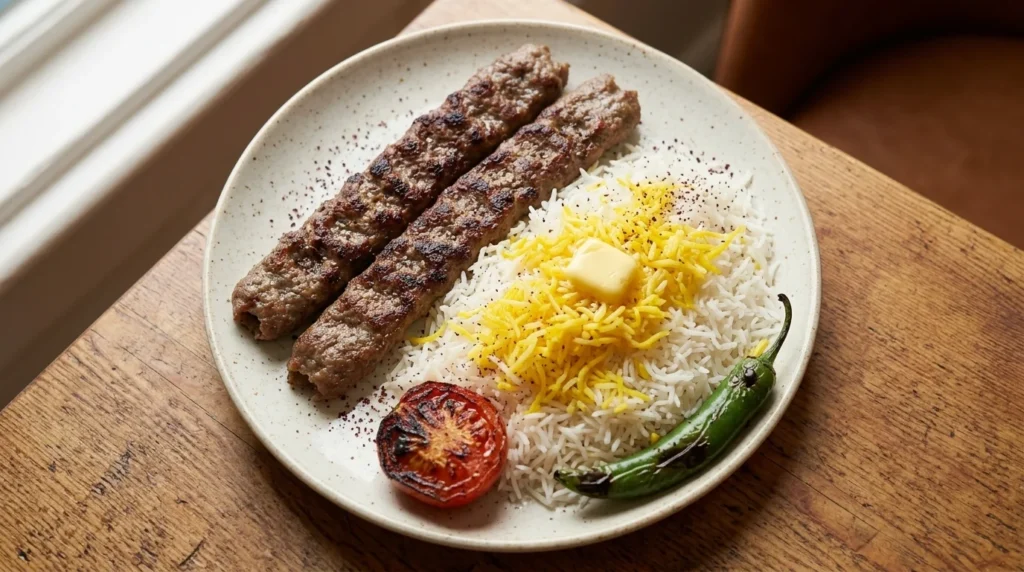 Persian chelo kabab koobideh with saffron rice at Lalezar Kuala Lumpur